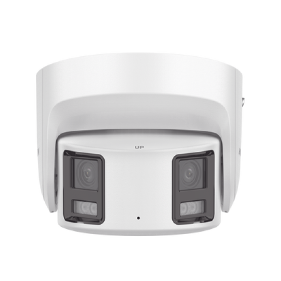 [ PROTECCIÓN ACTIVA ] Turret IP Panorámica 8 Megapíxel / 2 Lentes 4 mm (180°) / Imagen a Color 24/7 (ColorVu) / PoE / WDR 130° / IP67 / ACUSENSE / Luz Estroboscópica y Alarma Audible / 30 mts Luz Blanca / Micro SD