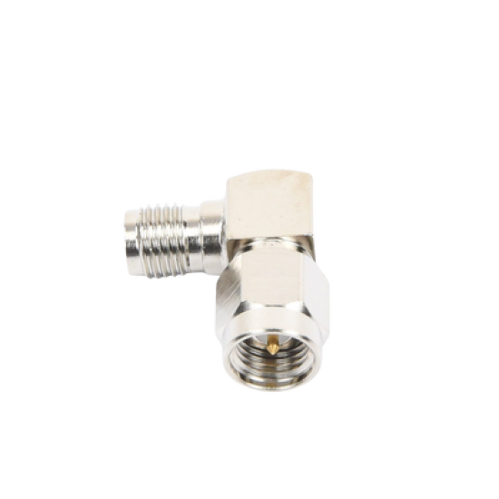 Adaptador en Ángulo Recto, de Conector SMA Macho a SMA Hembra Níquel/ Oro/ Teflón.