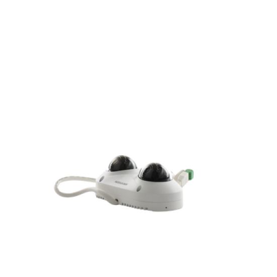 PanoVu Series / Lente Dual de 5 Megapixel / 2 Lentes Fijos de 2.8 mm / Recomendado para Pasillos o Esquinas / IP67 / IK10 / PoE / WDR 120 dB / 10 mts IR / Entrada y Salida de Audio y Alarma / MicroSD