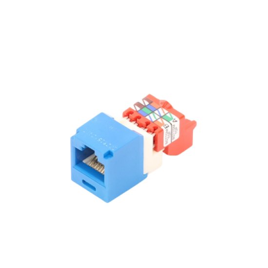 Conector Jack RJ45 Estilo T, Mini-Com, Categoría 5e, de 8 posiciones y 8 cables, Color Azul