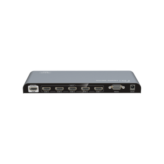 Switch Conmutador HDMI de 5 entradas a 1 salida / 4K @ 60Hz / HDMI 2.0 / HDCP 2.0 / HDMI 3D / Soporta audio estándar, DSD (Direct Stream Digital) y HD (HBR) / Diferentes modos de conmutación, Manual, Control Remoto y RS232.