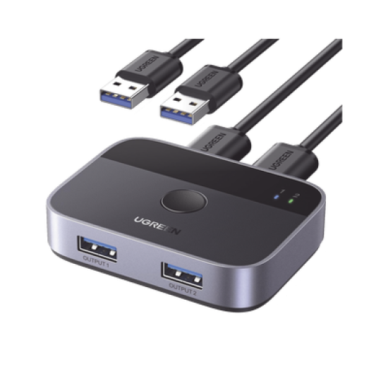 Conmutador USB para Compartir 2 Puertos USB 3.0 a 2 PC Ìs | Cambio Mediante Botón | Incluye Dos Cables USB de 1.5 m | ABS | Permite que 2 Usuarios Compartan 2 Dispositivos Periféricos USB 3.0, como una impresora, un escáner, etc.
