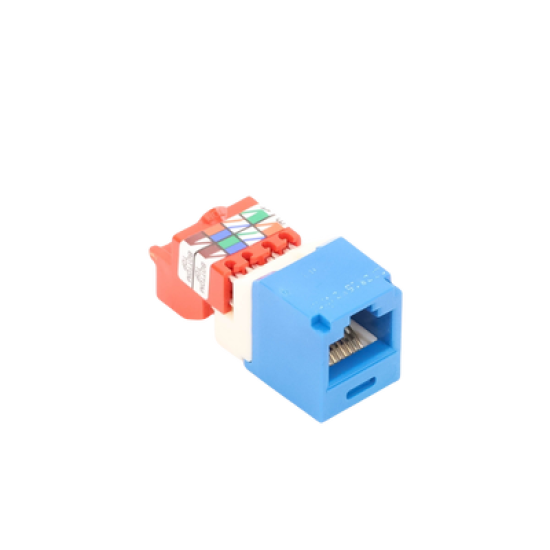 Conector Jack RJ45 Estilo T, Mini-Com, Categoría 5e, de 8 posiciones y 8 cables, Color Azul