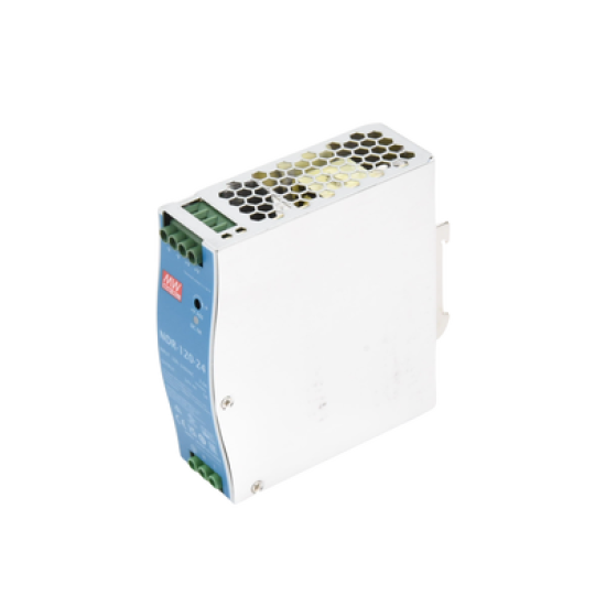 Fuente de poder industrial de 120 W, salida 24 Vcc, entrada 90~264 VCA, para montaje en riel DIN, 
