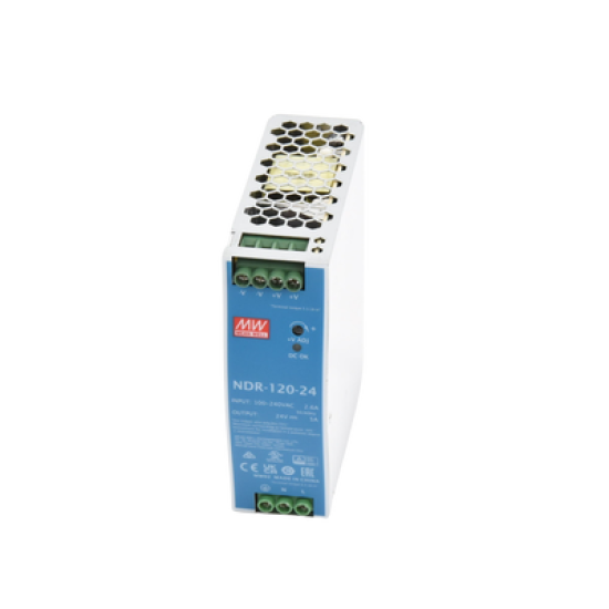 Fuente de poder industrial de 120 W, salida 24 Vcc, entrada 90~264 VCA, para montaje en riel DIN, 