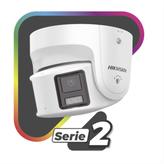 [ PROTECCIÓN ACTIVA ] Turret IP Panorámica 8 Megapíxel / 2 Lentes 4 mm (180°) / Imagen a Color 24/7 (ColorVu) / PoE / WDR 130° / IP67 / ACUSENSE / Luz Estroboscópica y Alarma Audible / 30 mts Luz Blanca / Micro SD