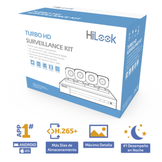 KIT TurboHD 1080p / DVR 4 canales / 4 Cámaras Bala de Metal / Fuente de Poder / Accesorios de Instalación