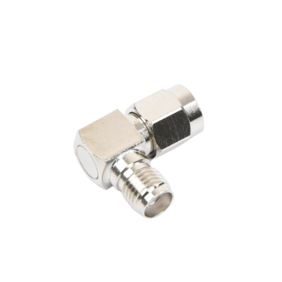Adaptador en Ángulo Recto, de Conector SMA Macho a SMA Hembra Níquel/ Oro/ Teflón.