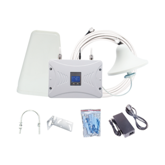Kit Amplificador de Señal Celular 4G LTE, 3G y Voz. Funciona con Todos los Operadores. Soporta Múltiples Dispositivos y Tecnologías. Hasta 1000 metros cuadrados de Cobertura