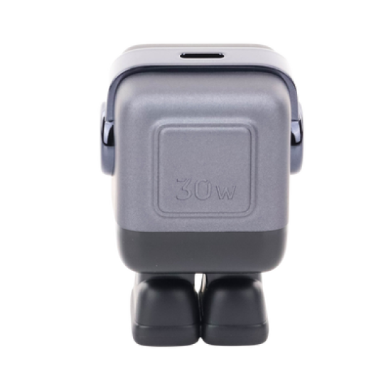 Cargador Mini GaNRobot 30W serie Nexode | 1 USB-C de Carga Rápida | Tecnología GaN II | Multiprotocolo PD/QC/SCP/FCA | Carga Inteligente | Pantalla LED | Zapato Magnético Extraíble | Thermal Guard | Color Negro.