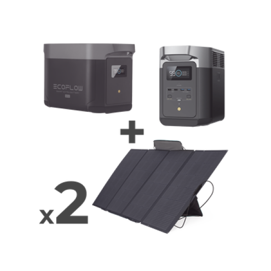Kit de Estación de Energía Portátil 2048Wh + Batería Externa 2048Wh + 2 Paneles Solares Flexibles 400W (4096Wh, 800W Totales)