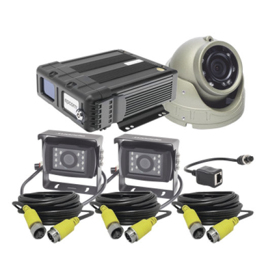 KIT DVR PARA VEHICULO /  INCLUYE /  CÁMARAS PARA INTERIOR /  CÁMARA PARA EXTERIOR, / 2MP AHD /  CABLES EXTENSORES / ADAPTADOR LAN.