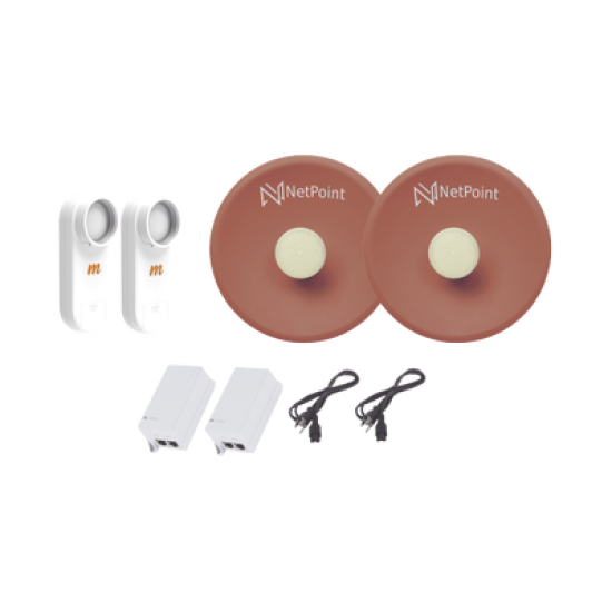 Kit de 2 radios C5X con antenas NPPROS2PACK (27 dBi), rango de frecuencia extendida (4.9 a 6.4 GHz), incluye inyector POE  y cable de alimentación 