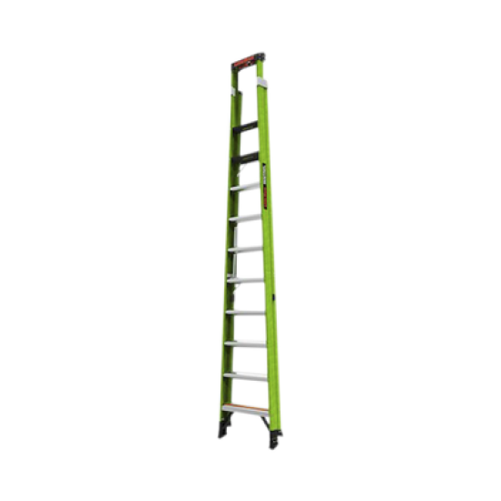 Escalera de 3.65 m Capacidad máxima de 170 Kg, inclinada, de fibra de vidrio con almohadilla de pared giratoria.