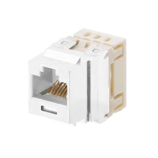 Conector Jack Estilo 110 (de Impacto), Tipo Keystone, Categoría 5e, de 8 posiciones y 8 cables, Color Blanco mate Conector Jack Estilo 110 (de Impacto), Tipo Keystone, Categoría 5e, de 8 posiciones y 8 cables, Color Blanco mate