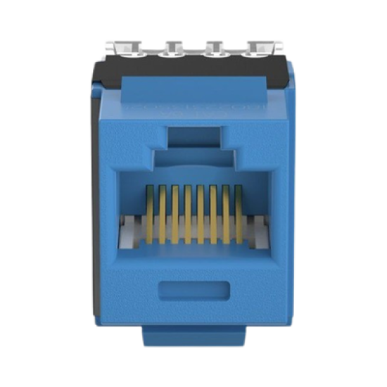 Conector Jack Estilo 110 (de Impacto), Tipo Keystone, Categoría 6A, de 8 posiciones y 8 cables, Color Azul