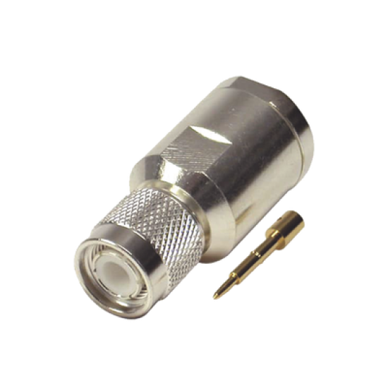 Conector TNC Macho de Rosca en 50 Ohm para cable LMR-400, 9913, 8214, CNT-400, RG8/U-SYS, RFLASH-1113, Plata/ Oro/ Teflón.