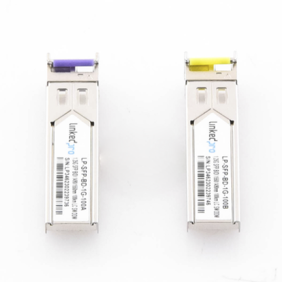 Transceptores Ópticos Bidireccionales SFP (Mini-Gbic) / Monomodo 1490 & 1550 nm / 1.25 Gbps / 1000BASE-BX / Conector LC/UPC Simplex / DDM / Hasta 100 km / 2 Piezas 