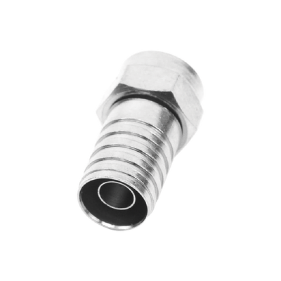 Conector F Macho, Plegable de Doble Blindaje para cable RG-59, Cuerpo de Bronce Niquelado.