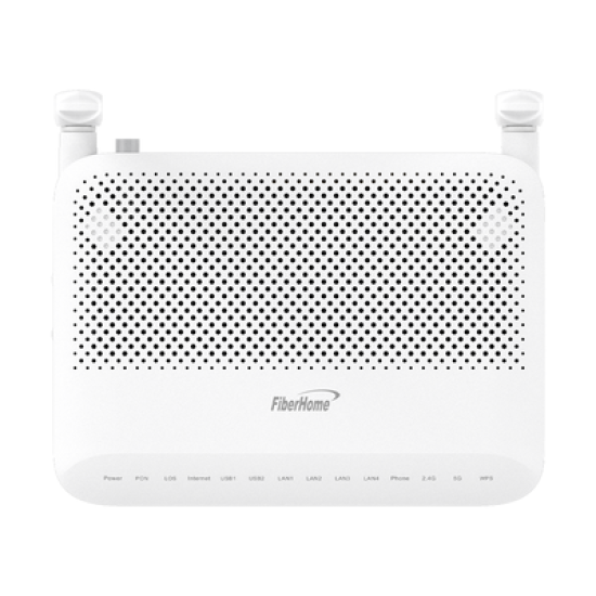 ONU GPON WiFi 2.4/5 GHz MIMO 2x2, 4 puertos Gigabit + 1 POTS + USB, conector SC/UPC