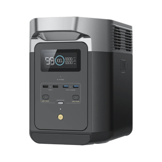 EcoFlow DELTA 2 MAX | Estación de Energía Portátil 2048Wh Litio LFP / 6 AC 2400 W (Max. 3400W) / 2 USB-C 100W / Capacidad para Aumentar Respaldo / Cargador de Coche 10A a 12.6V / Conectividad WiFi y Bluetooth (App) / Carga Solar 1000W