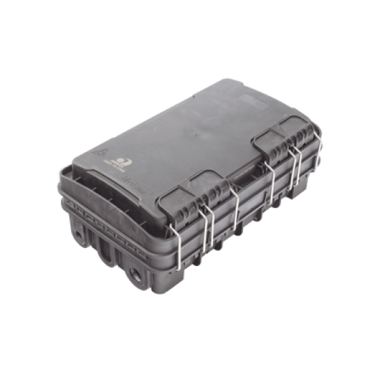 Caja de Distribución de Fibra Óptica para 24 Empalmes, con 8 acopladores SC/APC simplex, Exterior IP65, Color Negro