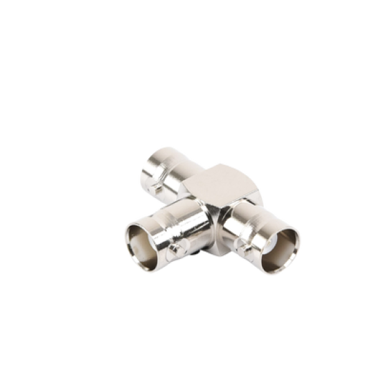 Adaptador Triple en T para 50 Ohm de BNC Hembra a Doble BNC Hembras, Níquel/ Plata/ Teflón.