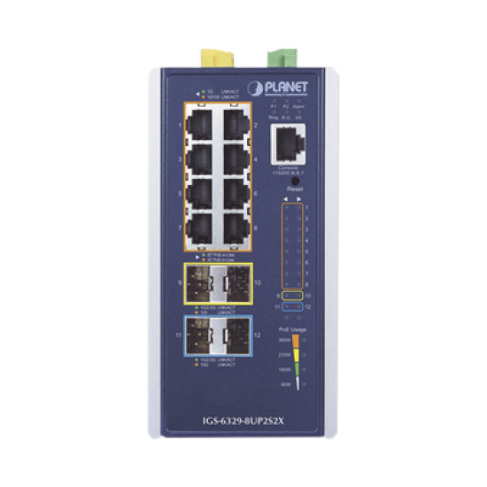 Switch Industrial Administrable Capa 3, Con 8 Puertos PoE Gigabit 802.3bt, 2 Puertos SFP de 1 G / 2.5 G, 2 Puertos SFP 10 G
