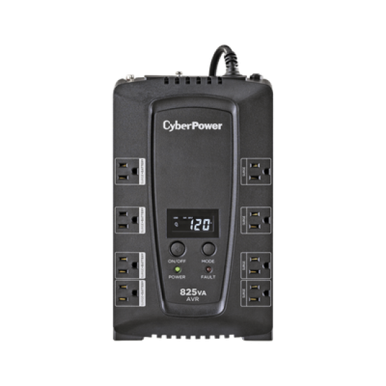 UPS de 825 VA/450 W, Topología Línea Interactiva, Entrada 120 Vca NEMA 5-15P, Tipo Gabinete Compacto, Con 8 Tomas NEMA 5-15R