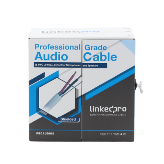Cable para audio profesional calibre 18 en 2 hilos 100% cobre, BLINDADO perfecto para bocinas y micrófonos, bobina de 152 m 