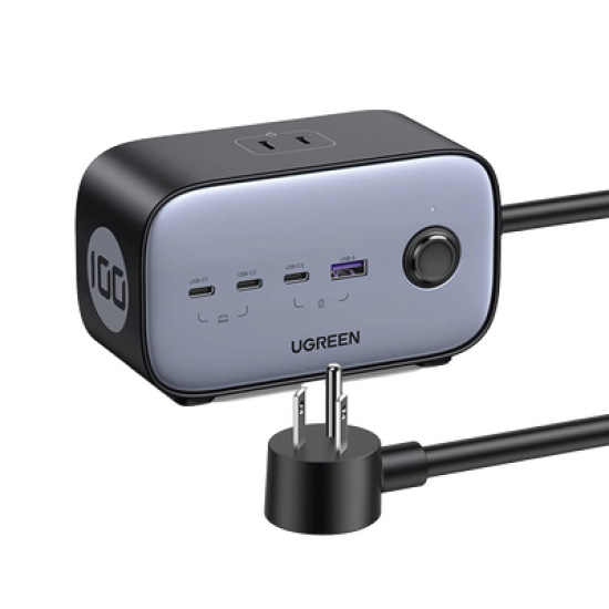 Cargador de Escritorio y Tomacorriente Múltiple | 3 Puertos USB-C | 1 Puertos USB-A | 3 Tomacorriente de CA | Tecnología GaN II | 1 USB 100W PD | Carga Rápida | Diseño Innovador en Forma de Cubo | Interruptor de Apagado.