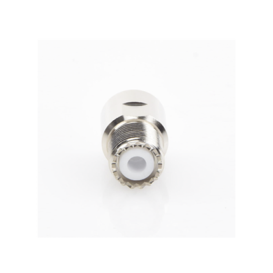 Conector UHF Hembra (SO-239) en Línea de Rosca para RG-8/U, 9913, LMR-400, Níquel/ Plata/ Teflón. 