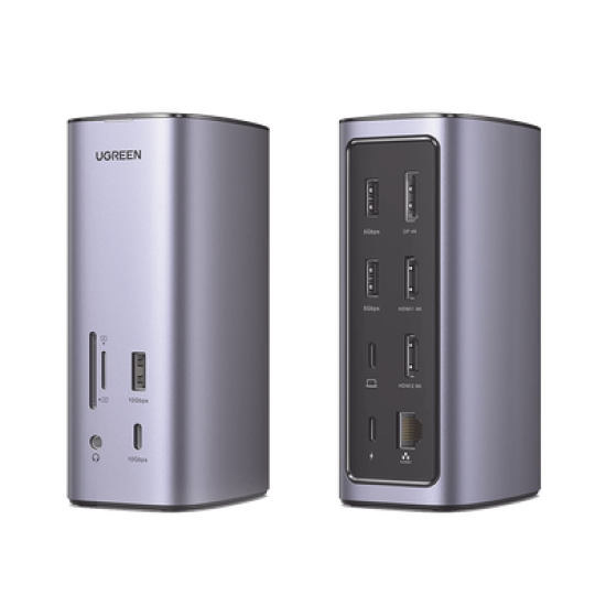 HUB USB-C (Docking Revodok Pro) 12 en 1 | 2 USB-A 3.0 | 1 USB-C PD Carga 100W | 1 USB-A 3.1 | 1 USB-C 3.1 | HDMI 4K | HDMI 8K Ultra HD | Display Port 4K | RJ45 (Gigabit) | Lector Tarjeta SD + Micro SD (TF) | Jack Audio 3.5mm.