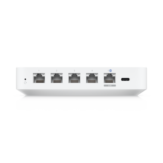 UniFi Cloud Gateway, Router multiWAN para balanceo/failover / Integra UniFi Network para administrar hasta 30 dispositivos UniFi, (1) puerto WAN 1/2.5 GbE y (4) puertos LAN GbE