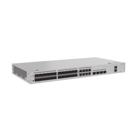 Switch de Distribución/Core Gigabit Administrable  Capa 3 / 24 puertos 1GE SFP ( Combo con 8 Puertos 10/100/1000 Mbps) / 4 Puertos 10GE SFP+ Uplink / ERPS / Rutas Estáticas / iStack / Administración Nube Gratis
