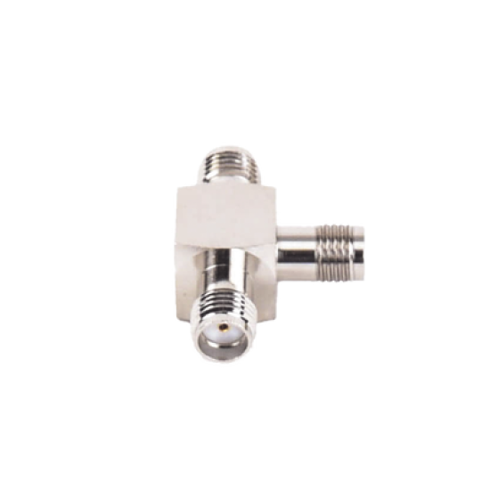 Adaptador en Forma T, de Triple Conectores SMA Hembra, Níquel/ Oro/ Teflón.