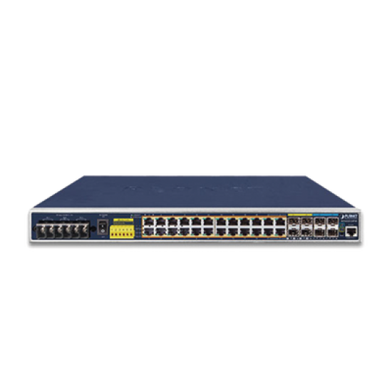 Switch Industrial Capa 3, 24 Puertos Gigabit PoE 802.3af/at, 4 Puertos SFP 1 G, 4 Puertos SFP de 10 G 