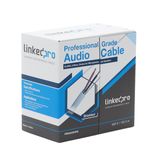 Cable para audio profesional calibre 18 en 2 hilos 100% cobre, BLINDADO perfecto para bocinas y micrófonos, bobina de 152 m 