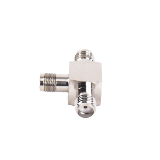 Adaptador en Forma T, de Triple Conectores SMA Hembra, Níquel/ Oro/ Teflón.