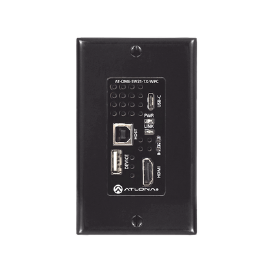 Placa de pared con Switcher y Transmisor HDBaseT con entradas HDMI y USB-C con concentrador USB para integración de AV