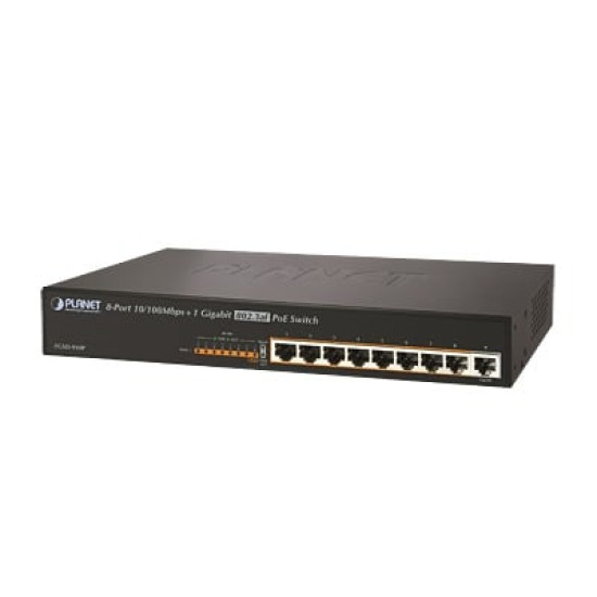 Switch no adminsitrable PoE de 8 Puertos PoE 100BaseTX + 1 Puerto 100/1000Base-T con 150W de Potencia Total Switch no adminsitrable PoE de 8 Puertos PoE 100BaseTX + 1 Puerto 100/1000Base-T con 150W de Potencia Total