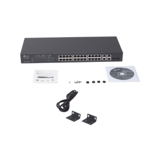 Smart Switch PoE+ administrable Capa 2, 24 puertos 10/100 Mbps, 4 puertos 10/100/1000 Mbps + 2 puertos SFP combo, 192 W
