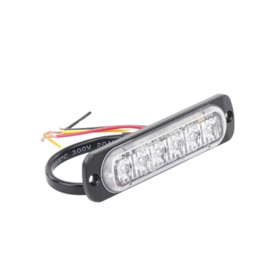 Luz Auxiliar de 6 LED, Ambar, Bisel Negro, Lente Transparente
