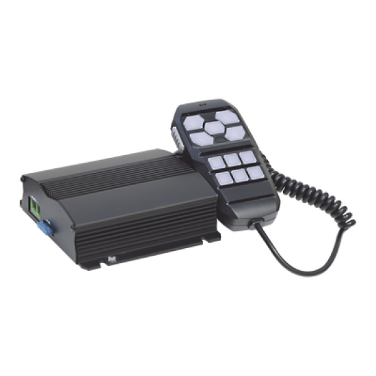 Sirena Vehicular de 100W de Potencia, Con Controlador Unimando Para Control de Tonos, 4 Salidas Auxiliares y Microfono