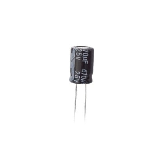Capacitor Electrolítico de Aluminio, Radial de 470 µFd, 25 Vcc, 105 °C, 8 x 15 mm. Capacitor Electrolítico de Aluminio, Radial de 470 µFd, 25 Vcc, 105 °C, 8 x 15 mm.