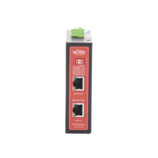Splitter PoE IN hasta 90 W / Salida DC 12v/16V/24v o 48V / Carcasa metálica / Industrial soporte para riel DIN / Aplicaciones CCTV