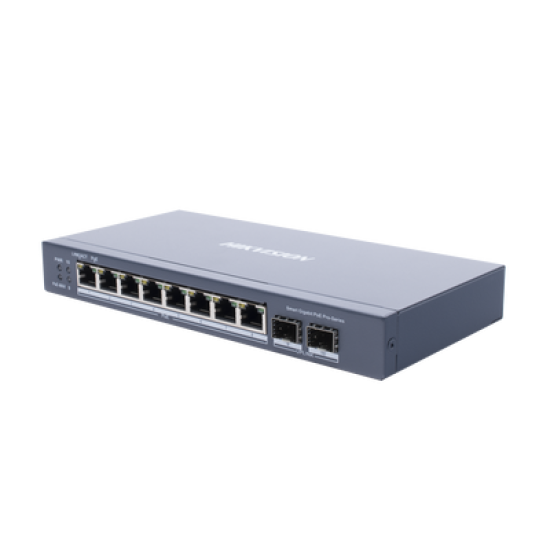 Switch Gigabit PoE+ / Administrable / 8 Puertos Gigabit PoE+ / 2 Puertos SFP / Configuración Nube Hik-Partner Pro / Modo Extendido hasta 300 Metros / 110 W