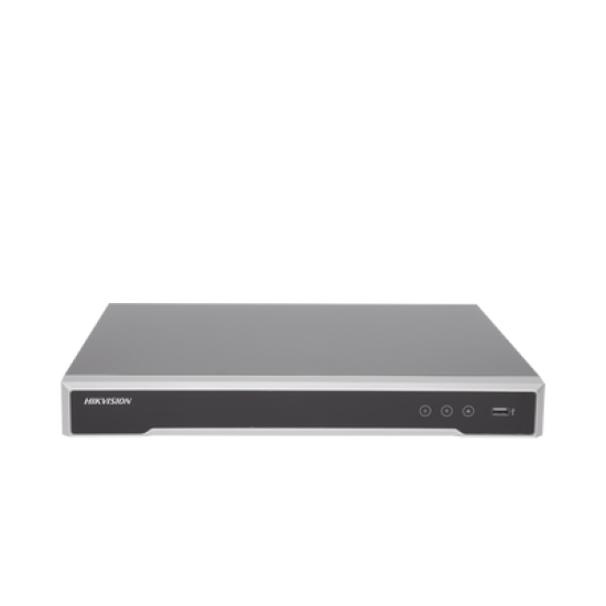 NVR 12 Megapixel (4K) / 16 canales / 16 Puertos PoE+ / Soporta Cámaras con AcuSense / H.265+ / Hik-Connect / Switch PoE 300 mts / 2 Bahías de Disco Duro / HDMI en 4K / Soporta POS