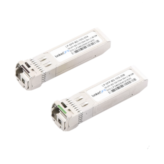 Transceptores Ópticos Bidireccionales SFP+ (Mini-Gbic) / Monomodo 1270 & 1330 nm / 10 Gbps / 1000BASE-BX / Conector LC/UPC Simplex / DDM / Hasta 20 km / 2 Piezas 