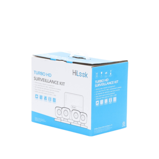 Kit TurboHD 720p / DVR 4 canales / 4 Cámaras Bala de Metal / 4 Cables 18 Mts / H.265+ / 1 Fuente de Poder Profesional / Accesorios de Instalación